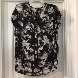 Dark Floral Blouse Half Button Up